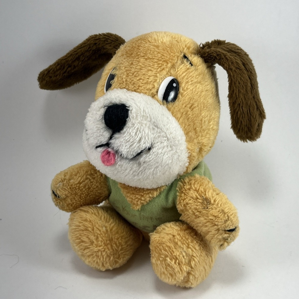 Dakin I'm Your Little Rascal Puppy Plush Dog Tan Brown Green Shirt‎ Vintage 1977